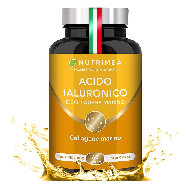 Acido Ialuronico con Collagene Marino - Integratore Naturale Anti Rughe e Anti Age - 60 Capsule