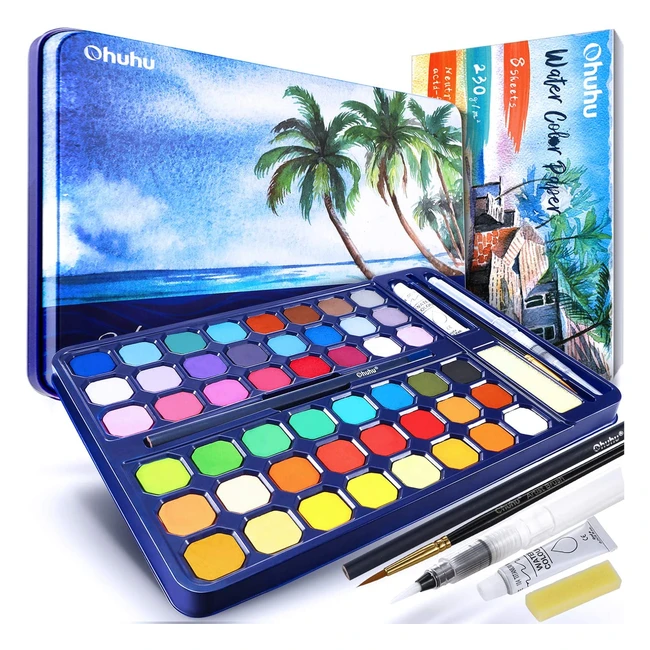 Ohuhu Watercolour Paint Set - 48 Colors with Brush, Paper, and Travel Kit for Artists, Kids, Adults