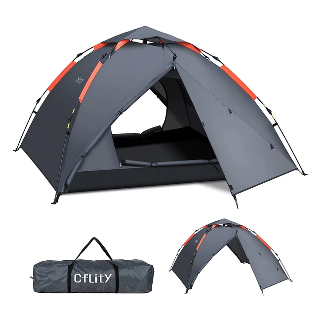 Tenda da campeggio pop-up leggera 3 persone impermeabile per 4 stagioni con portico estensibile