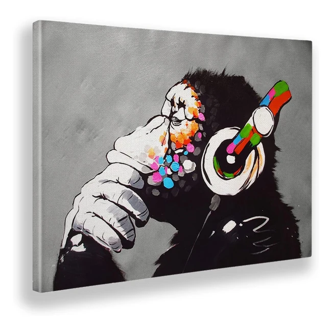 Quadro Banksy DJ Monkey - Giallobus, Telaio Standard 140x100 - Pronto da appendere