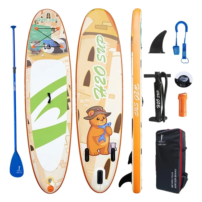 Planche de paddle gonflable H2OSUP pour adulte et enfant - 15cm d'épaisseur avec accessoires durables et anneaux en D supplémentaires