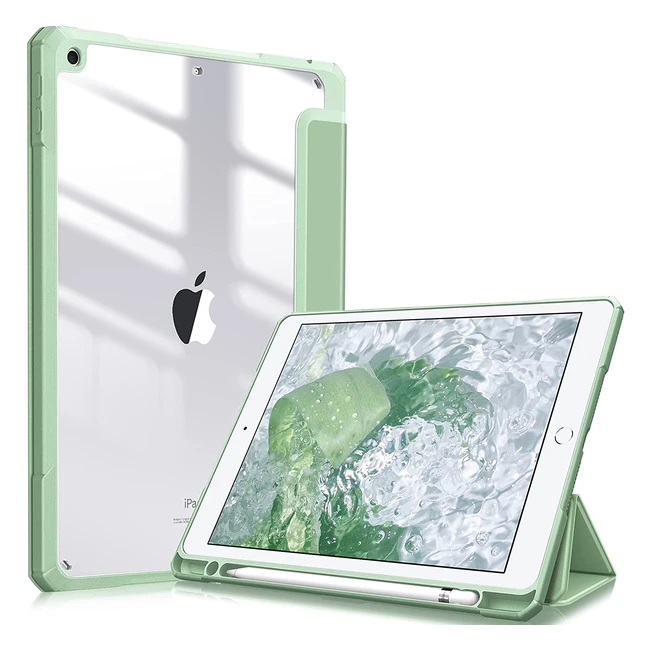 Fintie Hybrid Case für iPad 9. Generation 2021/2020/2019 - Schützende Hülle mit Stift- und Adapterhalterung, stoßfestem Rahmen und transparenter Rückseite - Pastellgrün