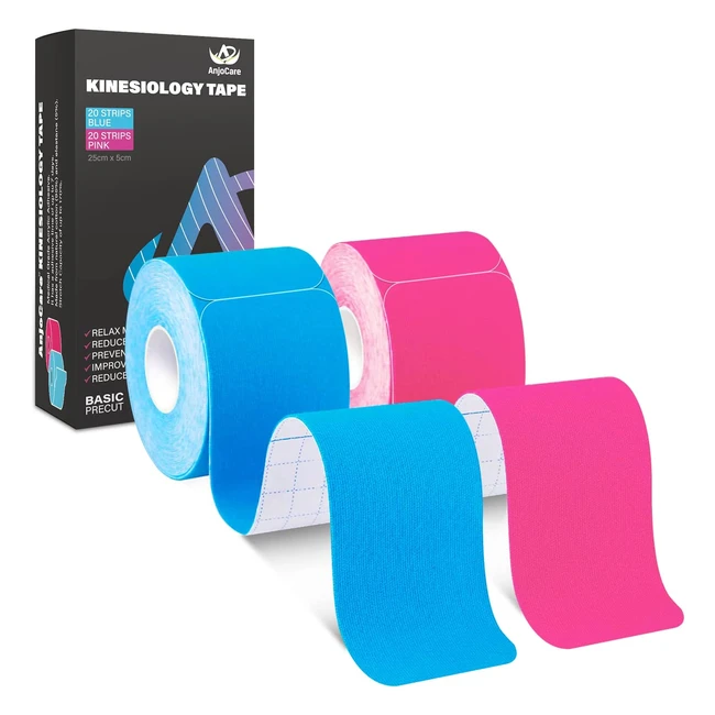 Anjocare Kinesiology Tape - Elastic Sports Tape for Muscles and Joints, Waterproof and Latex-Free - 2 Rolls (5m x 5cm) - Shoulder, Ankle, Elbow, Knee Support