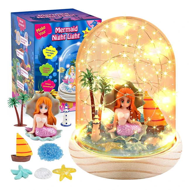 Mermaid Night Light for Kids - Portable and Unplugged with Safe Accessories and Craft Kit - Perfect Birthday and Halloween Gifts for Girls Age 38