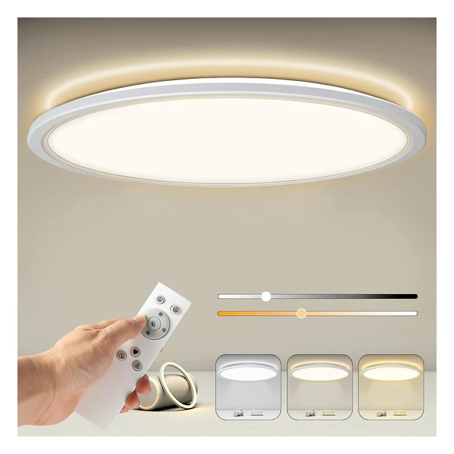 Plafonnier LED Dimmable avec Télécommande - 24W 2400LM IP44 25cm Ultra Fin - 3000K/6500K - Chambre/Salle de Bain/Salon/Cuisine