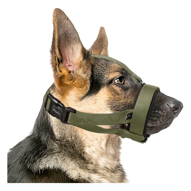 Bozal Suave y Ajustable para Perros Grandes - Heele Bozal con Extra Banda de Cabeza Verde Ejército