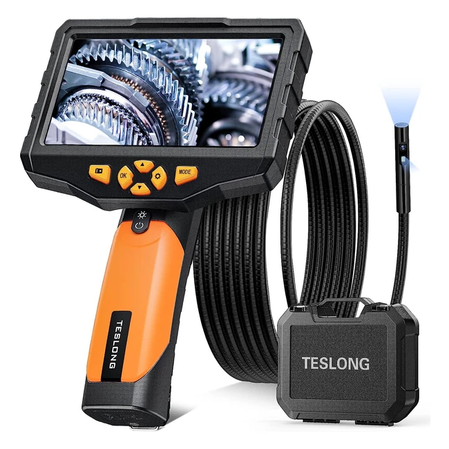 Caméra endoscopique Teslong avec écran couleur 5 pouces, étanche, batterie 5000mAh, double lentille, carte TF 32Go
