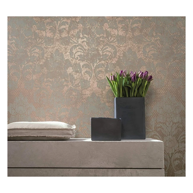 Tapete Grau Gold Barock Ornament Blumenmuster Metallic für Schlafzimmer oder Wohnzimmer elegant 1005 x 053 m