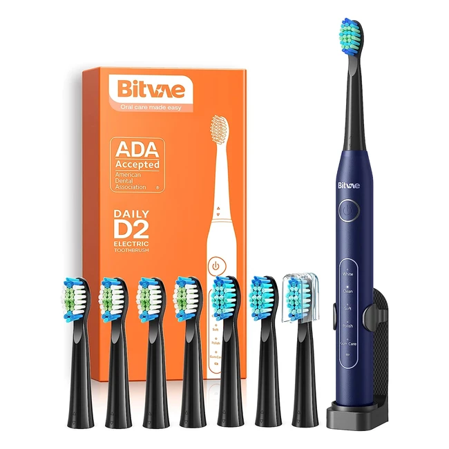 Bitvae D2 Electric Toothbrush for Adults and Kids - Sonic Technology, 8 Brush Heads, 5 Modes, Smart Timer - Dark Blue