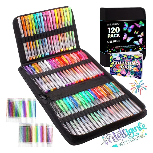 Melifluo Glitter Gel Pens - 120 Pack with 60 Refills in Zipper Case for Adult Coloring and Kid Drawing