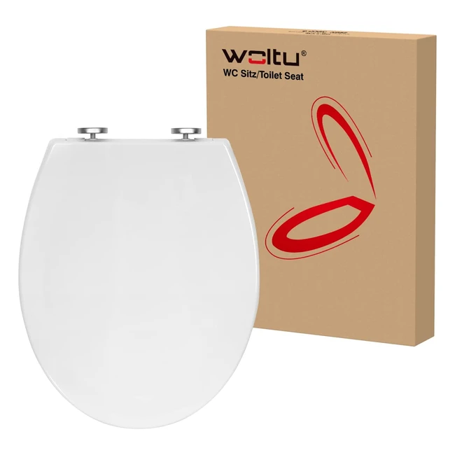 Copriwater Woltu WS2586 - Sedile WC Universale in Plastica Bianco con Chiusura Soft Close e Cerniere Cromate Regolabili