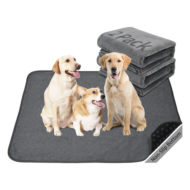 Washable Dog Pee Pads - 2 Pack XL Size - Instant Absorbent Training Pads - Non-Slip Pet Playpen Mat - Waterproof & Reusable - Grey