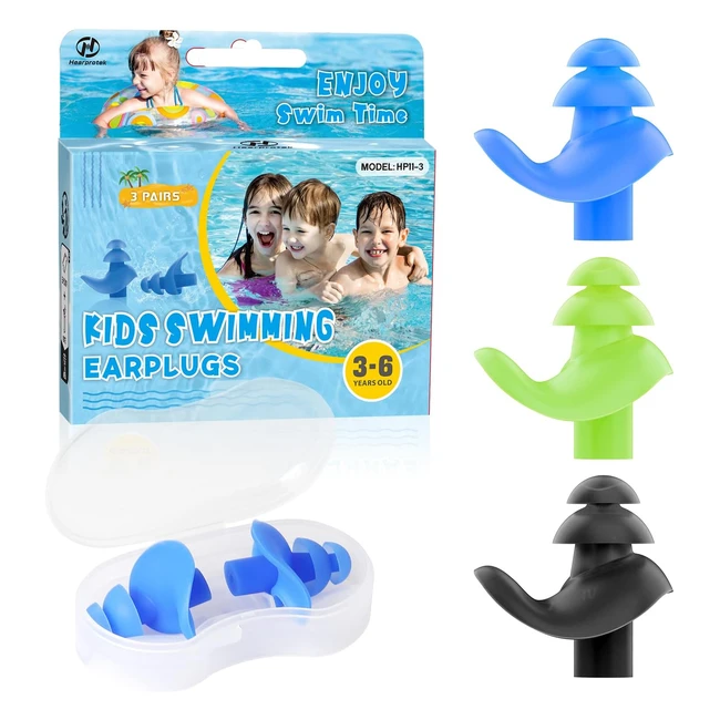 Bouchons d'oreille pour la natation Hearprotek - Étanches, réutilisables et confortables - Protection auditive pour enfants - Noir/Vert/Bleu