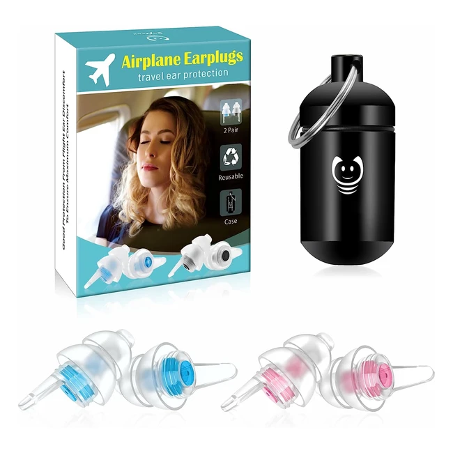 Bouchons d'oreille avion 2 paires pour soulager les douleurs auditives et filtrer les bruits gênants - Protection auditive pour voyager en vols, trains et bus - Réutilisables