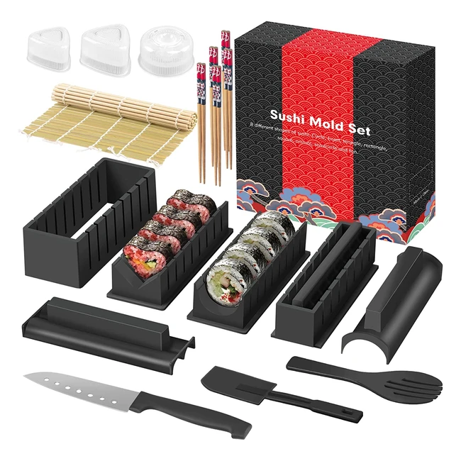 Kit Sushi Skyser Complet 17 Pièces - Moules, Cuillère à Riz, Couteau à Sushi, Baguettes - DIY pour Faire des Sushis Facilement