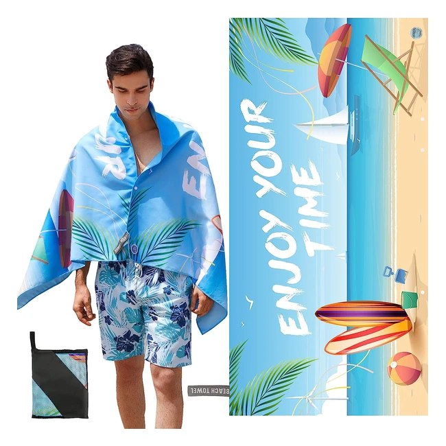 Toalla de playa Zooaoxo con etiquetas UV - Microfibra de alta calidad - Secado rápido - Tamaño adecuado 160x80cm - Arena azul