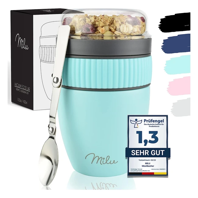 Milu Cereal Cup to Go 400 ml - Isolierter Joghurtbecher fr Msli - Auslaufsic