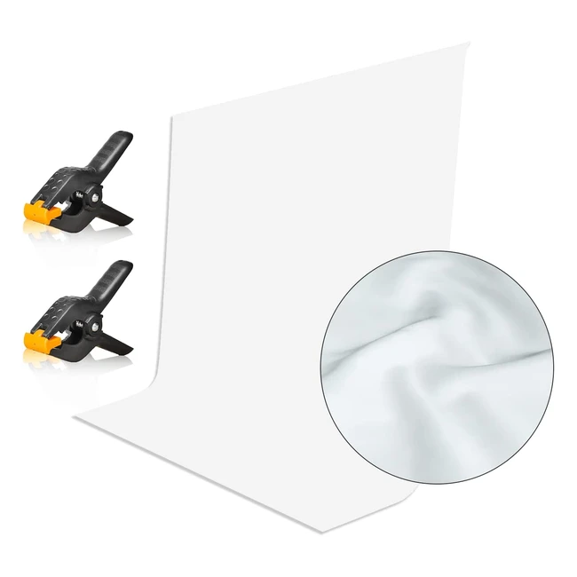 Emart White Backdrop 15x2m Polyester Fabric w/ 2 Spring Clamps - Perfect for Photo & Video Studio Photography