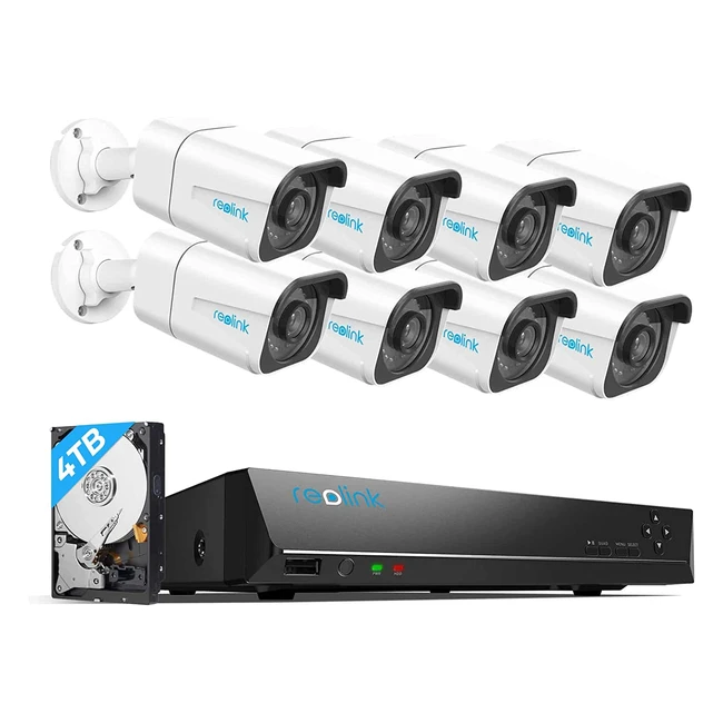 Reolink 4K Überwachungskamera Set mit 8x 8MP POE IP Kamera und 16CH 4TB HDD NVR - Personenerkennung und Fahrzeugerkennung - IP66 30m IR Nachtsicht für Innen und Außen