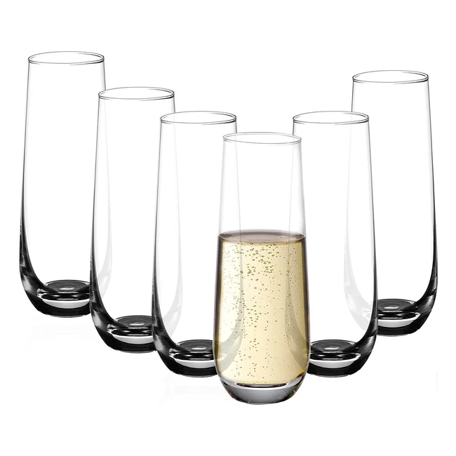 Amisglass Set of 6 Crystal Stemless Champagne Flute Glasses - Perfect for Cocktails and Sparkling Wine