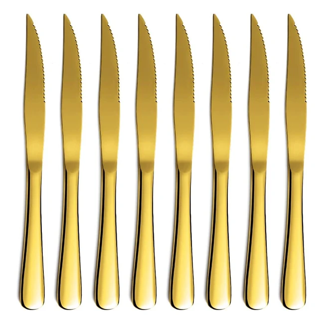 Juego de cuchillos de bistec dorado Kyraton - Set de 8 cuchillos de acero inoxid