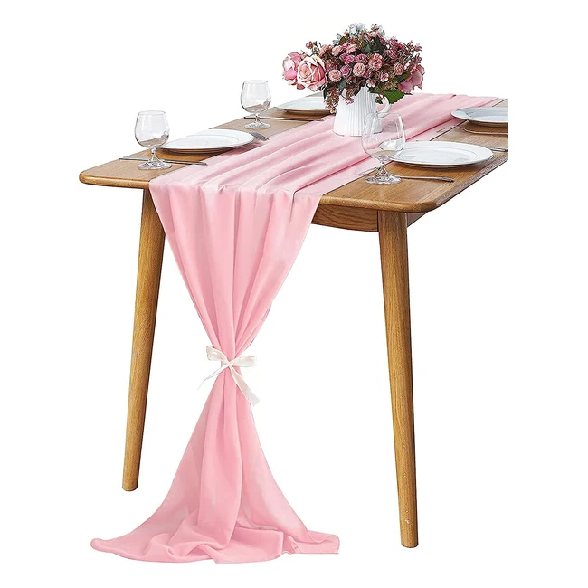 Kameun Chiffon Tischläufer 300x70cm - Romantische Tischdeko für Hochzeit & Co. in Pink