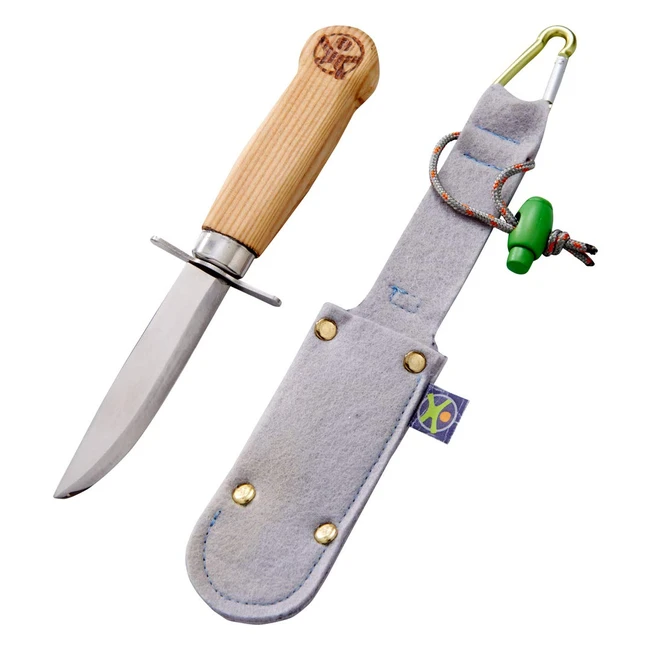 HABA Terra Kids 304245 Outdoor-Messer für Kinder - Rostfreier Stahl, ergonomischer Griff, Filzscheide, Alukarabiner