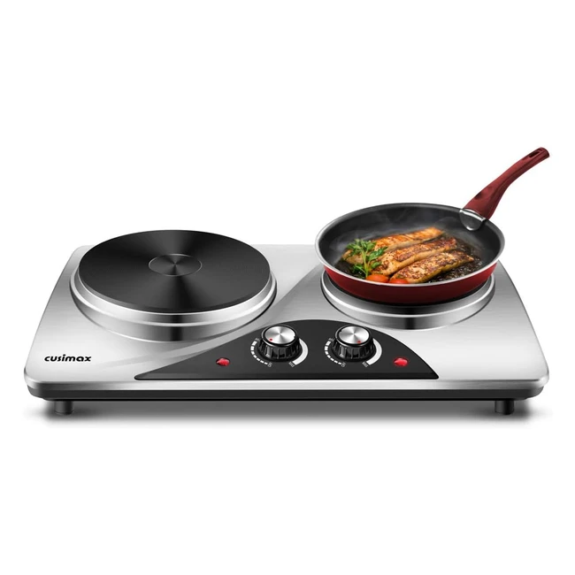 Cusimax Double Hot Plate - Portable Electric Hob Cooktop with 2 Cast Iron Rings and Dual Temperature Control