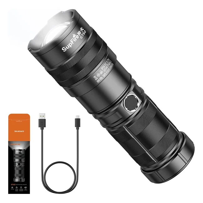 Superfire GT60 LED-Taschenlampe mit 10000 Lumen 8100 mAh Akku Zoom wasserdich