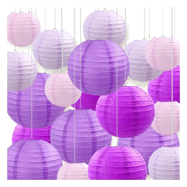 Newthinking 20pcs Hanging Paper Lanterns - Purple Round 6-12in Weddings Part
