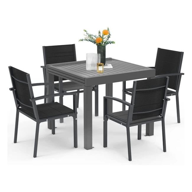 Homall Gartenmöbel Set für 4-6 Personen - wetterfestes Aluminium, ausziehbarer Tisch, einfache Installation