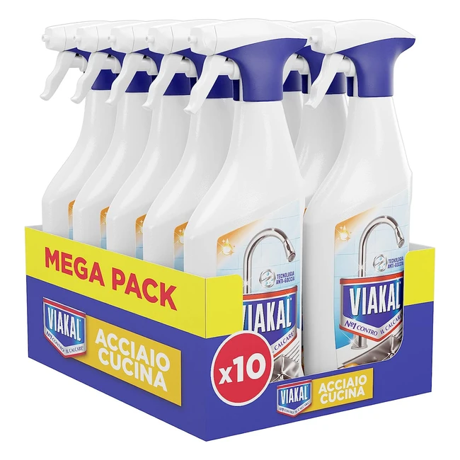 Viakal Anticalcare Spray per Cucina Acciaio - Rimozione Calcare 100 - 10 Confez