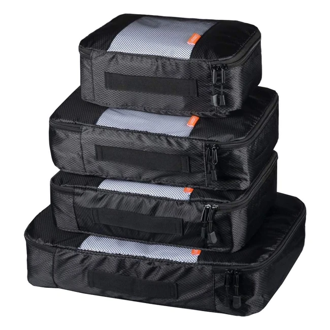 Coolzon Packing Cube - Organizer da viaggio per valigie con compressione per scarpe - Set di 4 pacchi neri