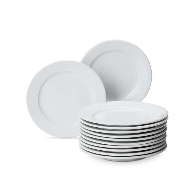 Juego de 12 platos blancos de porcelana con borde ancho 1905cm - Alta calidad y