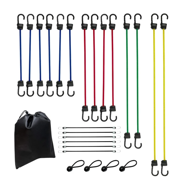 Cuerdas Elsticas Multicolor de Amazon Basics - Paquete de 24 con Longitudes Va