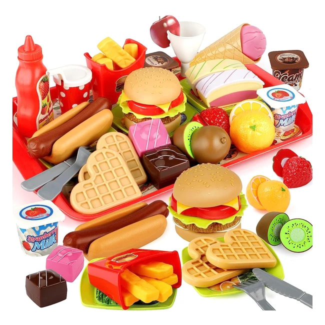 Gilobaby Educational Play Food for Kids - Hamburger, Hot Dog, Fruit, Ice Cream & More
