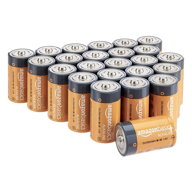 Amazon Basics Alkaline Batteries D 15V (24er Pack), langlebige und zuverlässige Stromversorgung für Alltagsgeräte