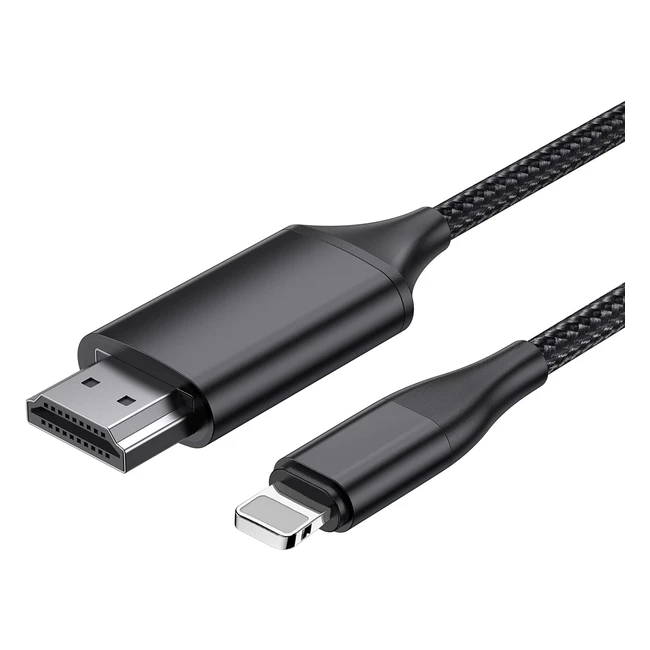 Cable HDMI para iPhone - Convertidor HDMI 2m - Compatible con iOS 14 - Alta definición HD 1080p - Negro