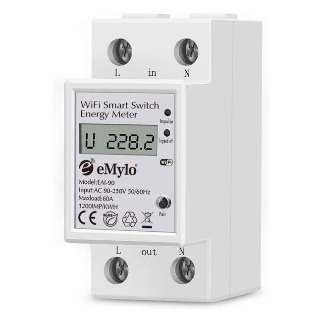 Medidor de Energa Digital Emylo Smart - Control Remoto WiFi 60A 90250V 60Hz - 
