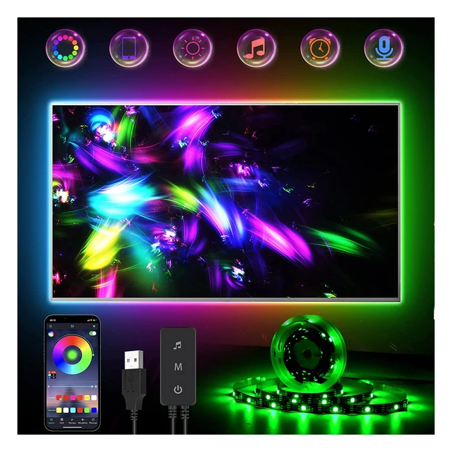 Retroilluminazione LED TV 35m con App Controllo RGB - Strisce Luminose Sincronizzazione Musicale - Alimentazione USB per TV PC Monitor Sala Giochi