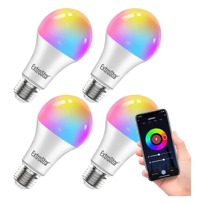 Pack 4 Bombillas LED Inteligentes Alexa, 15W, Regulables Multicolor, Compatible con Alexa y Google Home