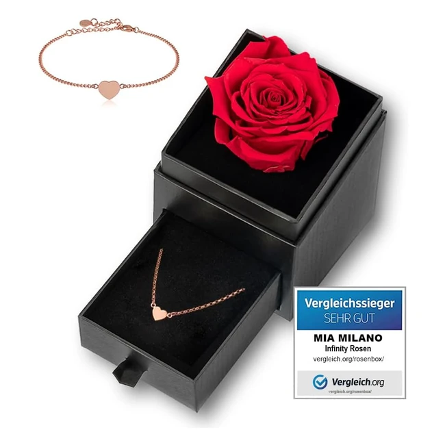 Mia Milano Rose Box - Infinity Rose & Rose Gold Heart Bracelet - Handmade in Germany