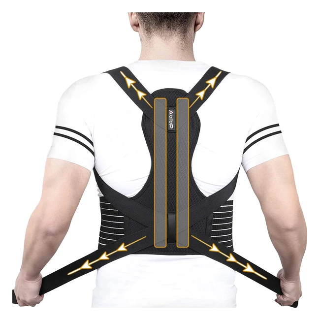 Aollop Posture Corrector for Men - Adjustable Back Brace with Support Bars and B