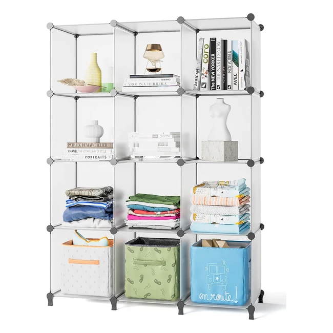 Funlax Cube Storage Unit - 12 Cubes Stackable Organizer Shoe Rack Bookcase - Portable Wardrobe for Bedroom Living Room Bathroom