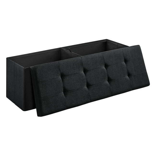 Songmics Sitzbank mit Stauraum, faltbar, max. 300 kg belastbar, 120 l, Leinenimitat schwarz