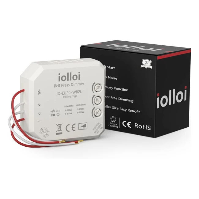 iolloi Flushmounted Dimmer Actuator - Dimmer Switch for LED & Halogen Lights - Max 250W - Suitable for 2 Different Voltages & Transformers