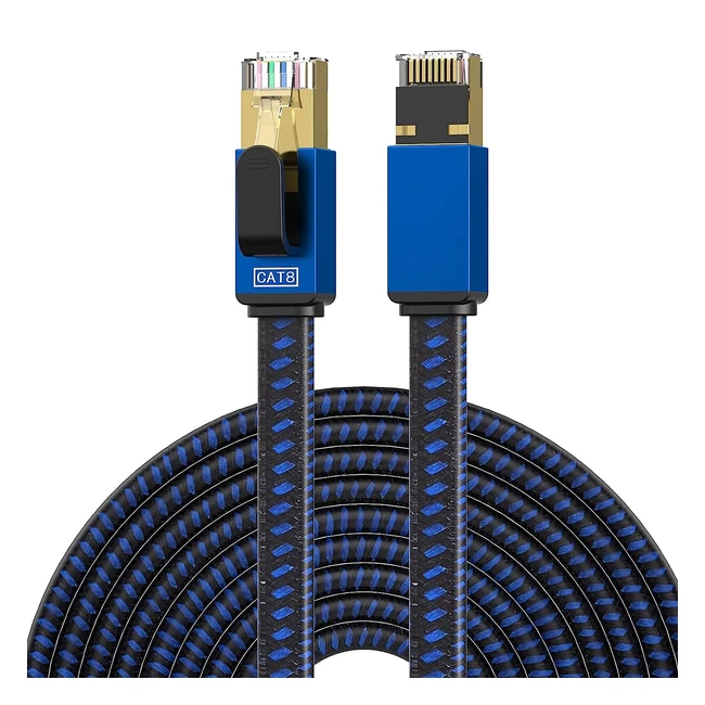 Cable Ethernet Cat 8 de 30m - Alta Velocidad, Trenzado de Nailon, Conectores RJ45, Cable LAN Plano Blindado SSTP