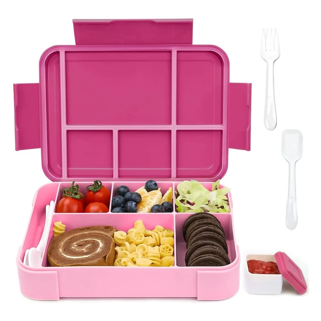Bugucat Leakproof Bento Box with 5 Compartments and Cutlery - 1330ml Capacity