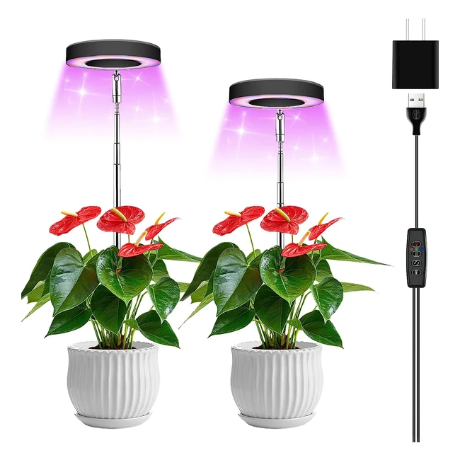 Wiaxulay Grow Lights for Indoor Plants - 48LED Full Spectrum, Height Adjustable, 10 Brightness, Timer - Ideal for Small Plants