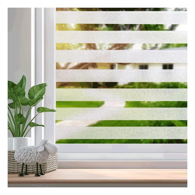 Beautysaid Stripe Window Film - Privacy, Frosted, Anti-UV, Non-Adhesive, 44x400cm